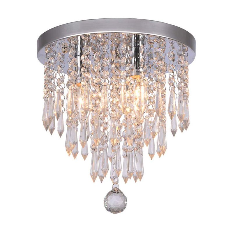 Droplets Living Room Flushmount Ceiling Fixture Crystal Modern Flush Mount Ceiling Light in Chrome