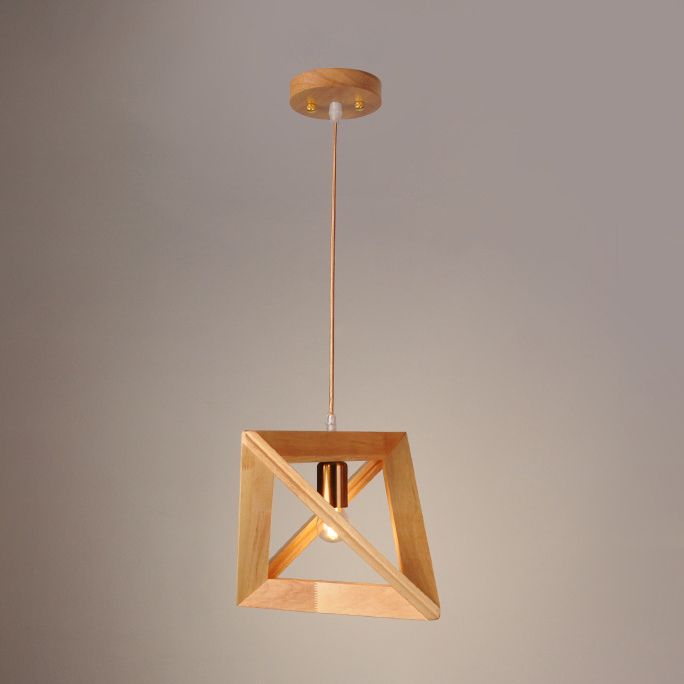 One Head Modern Wood Frame Pendant Light Bedroom Living Room Dining Room Pendant