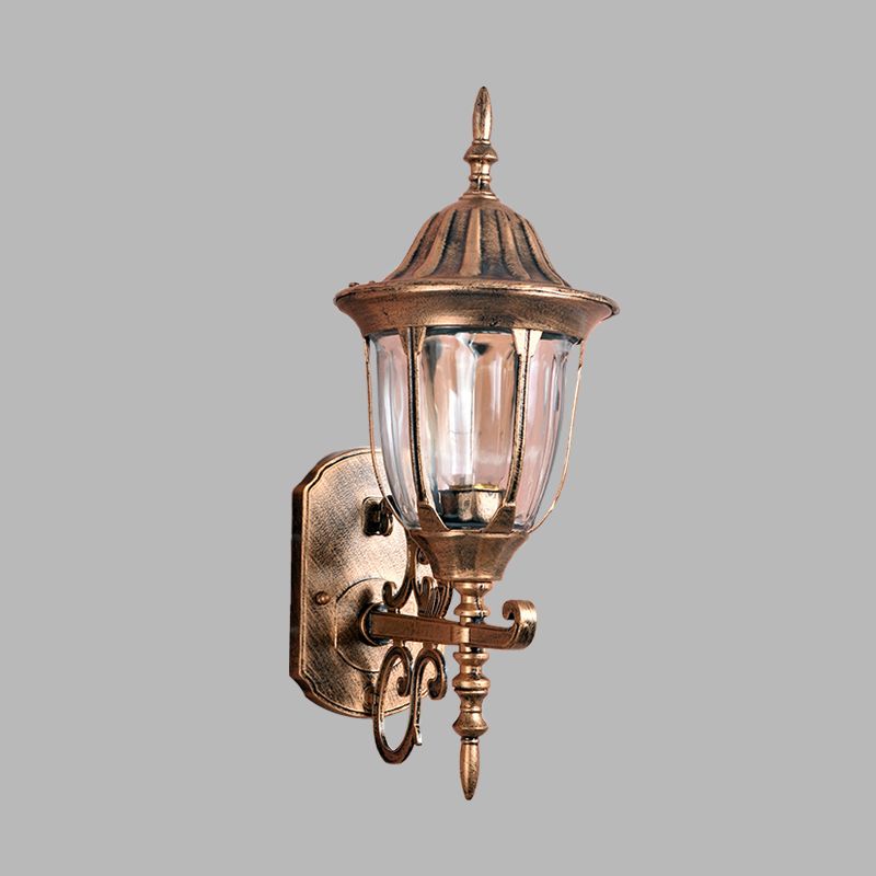 Brass Urn-Like Wall Sconce Lamp Lodges Clear Prismatic Glass 1 Light Outdoor Wall Light Fixture