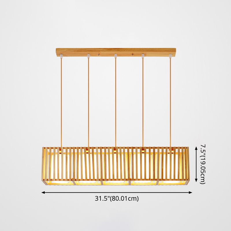 Rectangle Island Pendant Asian Wood Pendant Lighting in Natural Wood