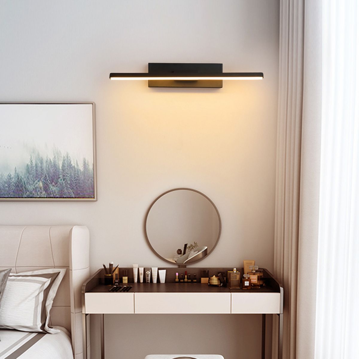 Lámpara de pared de minimalismo contemporáneo 330 ° Luz de línea LED de aluminio rotativo para dormitorio