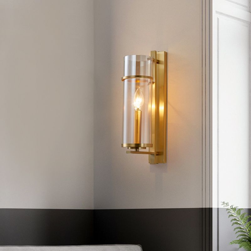 Cylinder Shape Glass Wall Light Modern Style 1 Light Wall Light Sconce