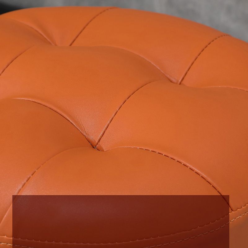 Modern Pouf Ottoman Genuine Leather Upholstered Tufted Stain Resistant Solid Color Ottoman