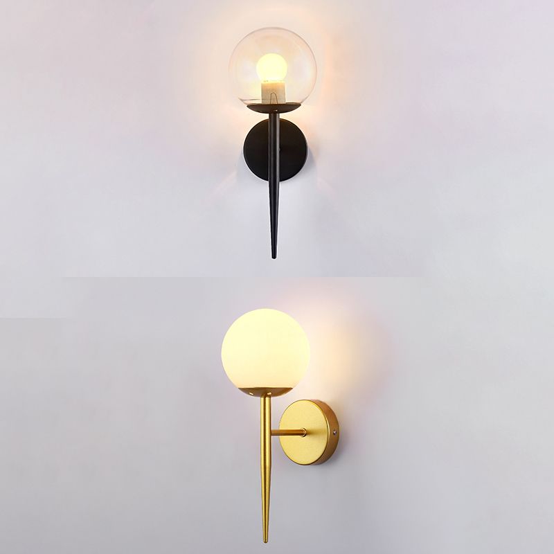 Glass Globe Wall Sconce in Modern Simplicity Wrought Iron Wall Lamp for Interior Spaces
