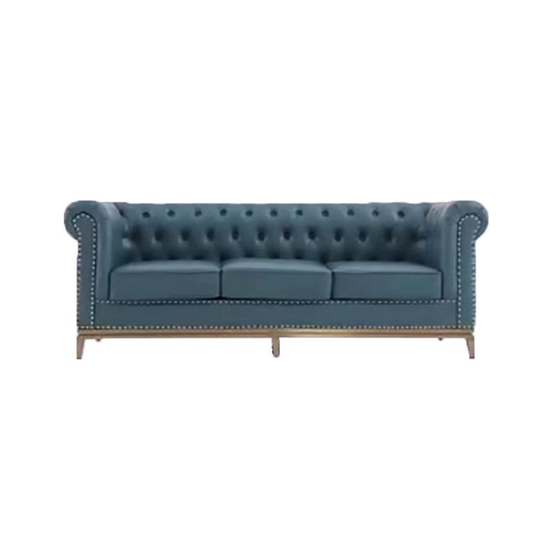 3-Seater Rolled Arm Sofa Chesterfield Tufted 82.68" W Faux Leather Sofa