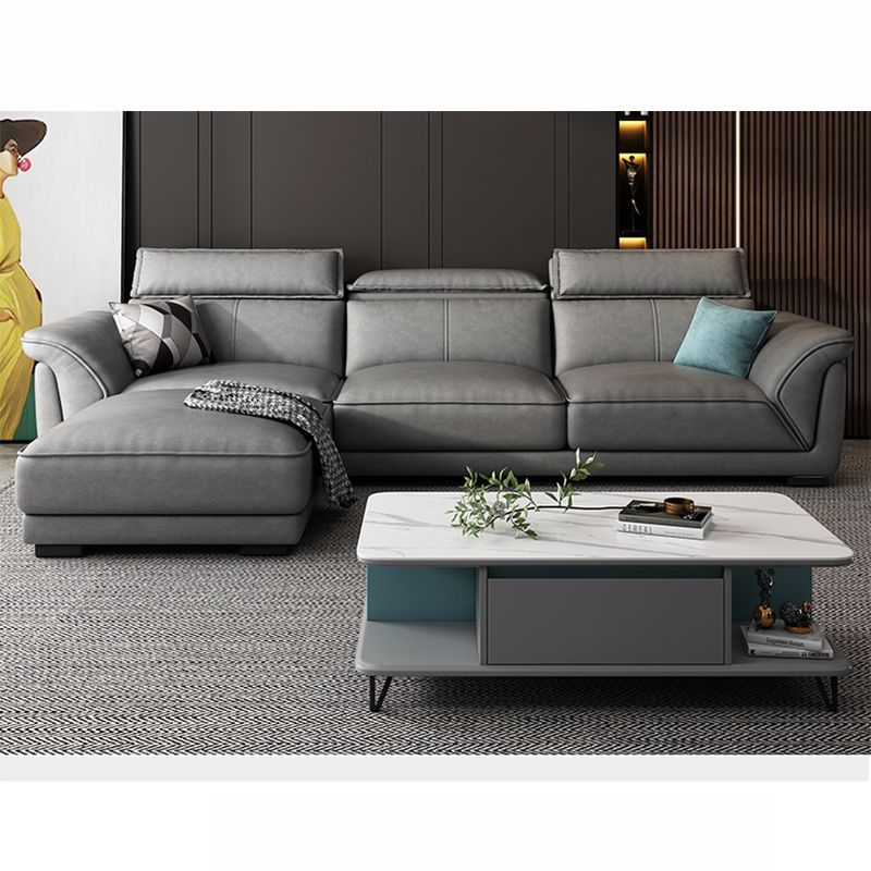 Divano sezionale moderno in pelle finta 33,46 "divano e chaise del braccio svasato, grigio