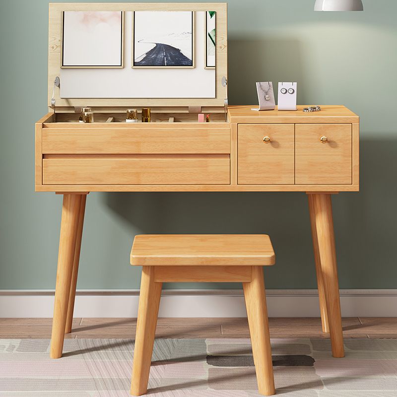 Flip Single Mirror Vanity Desk 3 Drawers Rubber Wood Dresser