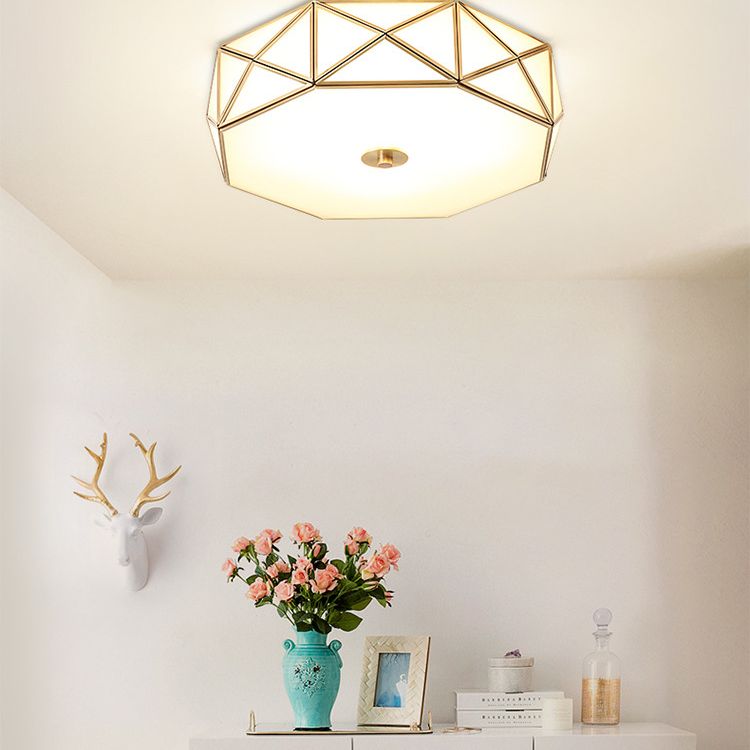 Glass Flushmount Lighting Minimalist Brass Drum Bedroom Flush Mount Ceiling Light Fixture