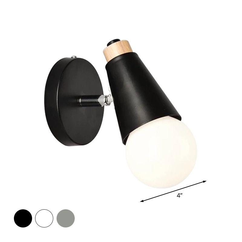 Nordic Sweet Cone Wall Light Rotatable 1 Light Wall Sconce with Metal/Wood Backplate for Child Bedroom