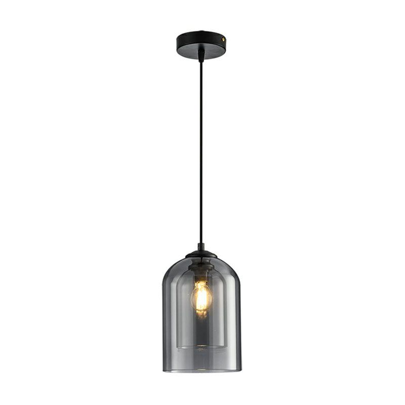 Inverted Cup Dining Room Pendant Light Dual-Glass 1-Light Postmodern Ceiling Hang Lamp