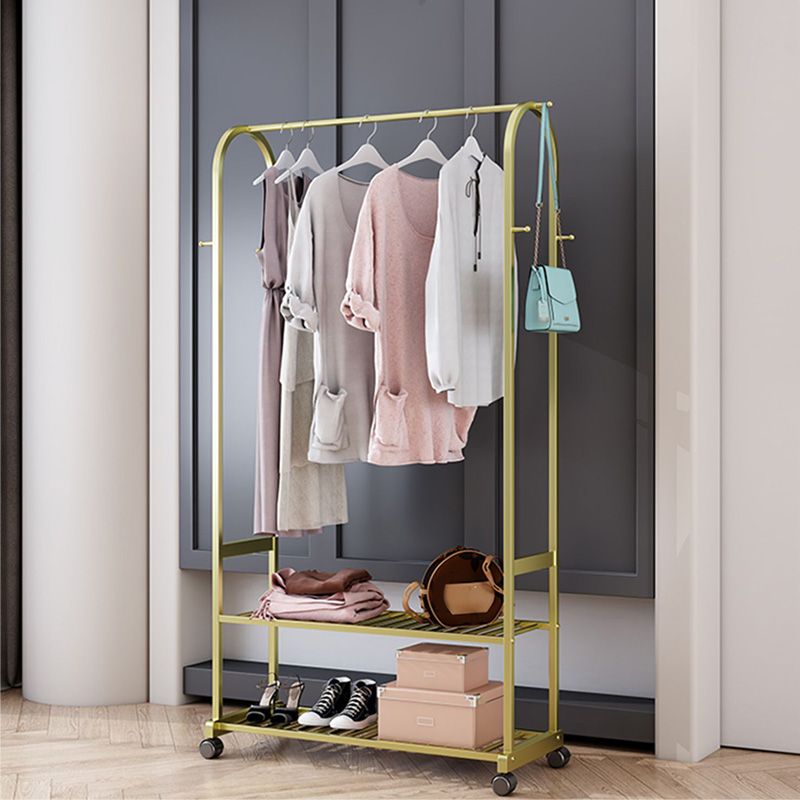 Classic Plain Clothes Hanger Free Standing Castors Coat Rack with Storage Shelving