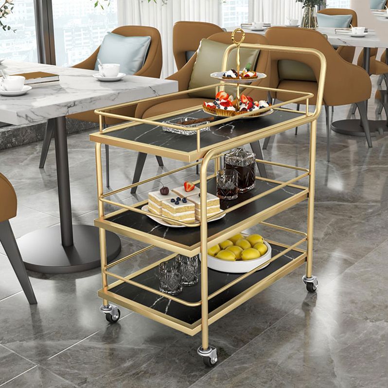 33.86"H Rolling Modern Prep Table Metal Rectangular Prep Table for Dining Room