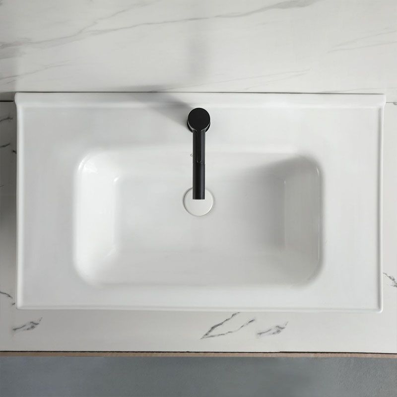 Modern Vessel Sink Rectangular Porcelain Drop-in Bathroom Sink(Not Included Faucet)