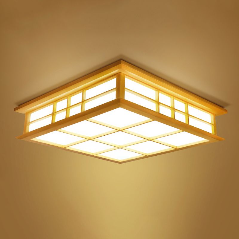 Square Ceiling Light Wooden LED Ceiling Mount Light with Acrylic Shade for Living Room