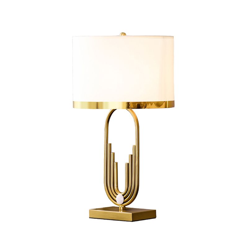 Fabric Drum Shade Table Lighting Ideas Minimalism 1-Light Living Room Nightstand Lamp