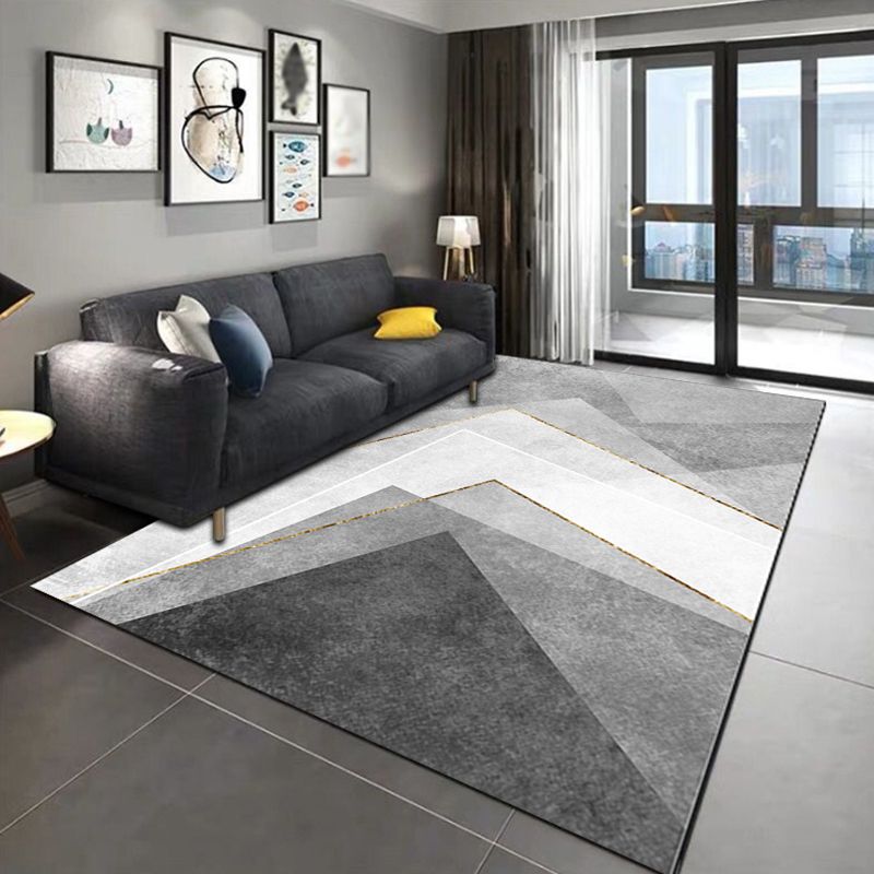 Grey Casual Indoor Rug Polyester Abstract Graphic Rug Non-Slip Backing Rug for Living Room