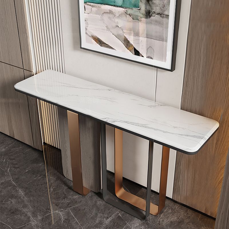 Stone Rectangle Console Table 31.5-inch Tall End Table with Stainless Steel Legs