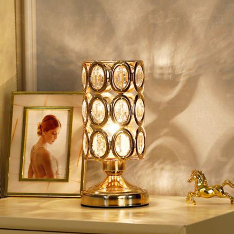 Modernisme 1 Tableau de bulbe Lumière avec une teinte incrustée en cristal Gold Facered / Cylinder Lampe