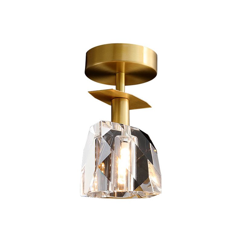 1 Bulbs Clear Bevel Cut Glass Ceiling Lamp Modern Brass Irregular Half Sphere Porch Semi Flush Light