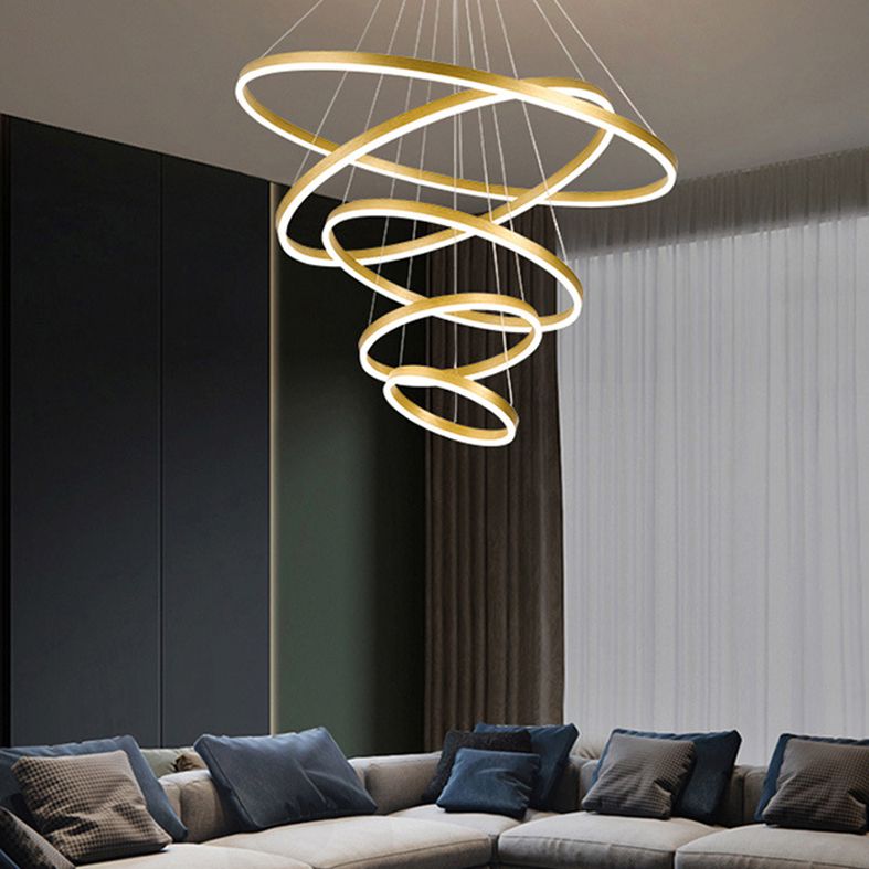 Living Room LED Chandelier Pendant Light Simplicity Chandelier Light Fixture with Circles Metal Shade