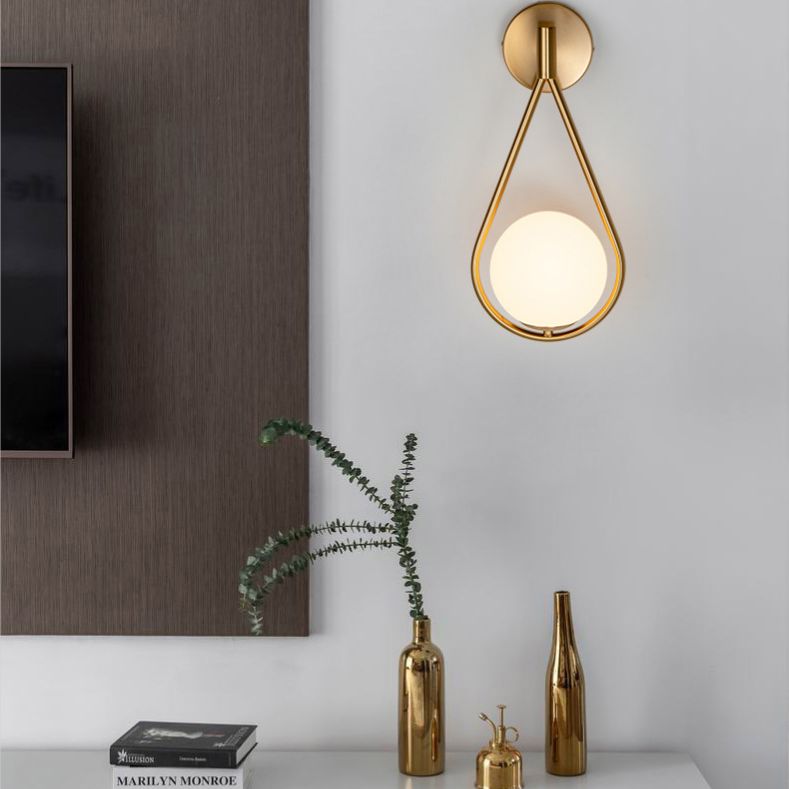 White Glass Globe Wall Light 1 Light Modern Minimalist Sconce Light for Study Living Room