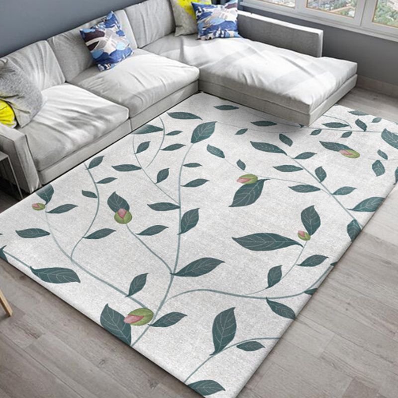 Light Color Botanics Print Rug Polyester Tropical Carpet Non-Slip Backing Indoor Rug for Living Room