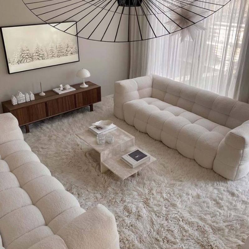 Biscuit Back Sofa Tuxedo Arm Seating in Beige for Living Room