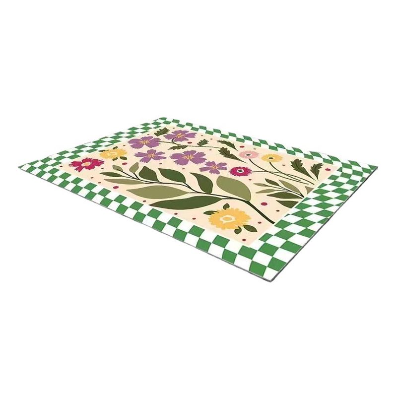 Green Modern Rug Polyester Plant Indoor Rug Stain Resistant Rug for Home Decor