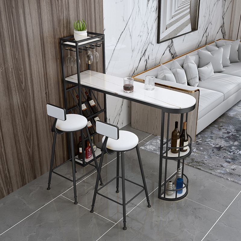 Contemporary Style 1/2/3 Pieces Bar Table Set Rectangle Bar Table with Metal Stools