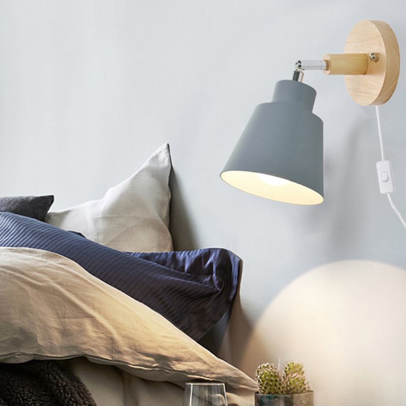Lámpara de pared enchufable de madera macarrosa 1 cabezal de la luz de la pared del dormitorio