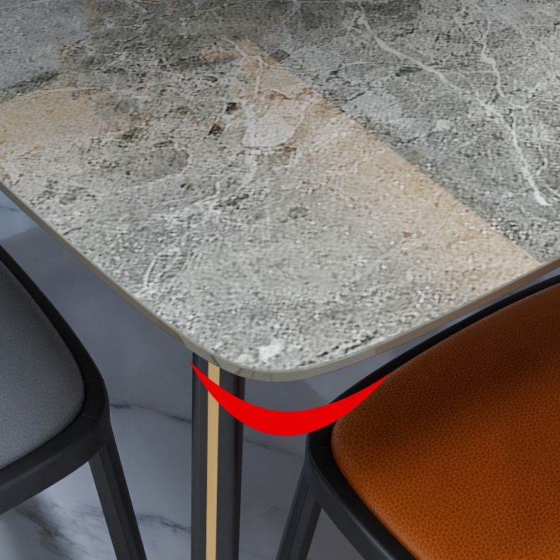 Minimalist Style Traditional Height Dining Set with Fixed Table and 4 Black Legs Base