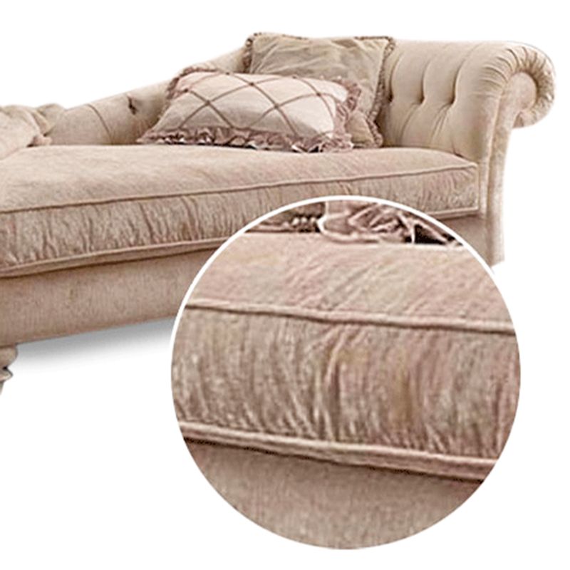 French Country Tufted Chaise Lounge Chenille Chaise with Rolled Arms for Bedroom