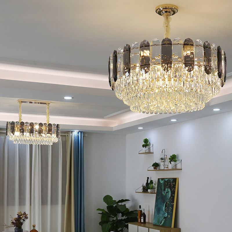 Contemporary Style Geometry Pendant Chandeliers Crystal Chandelier Lighting in Grey