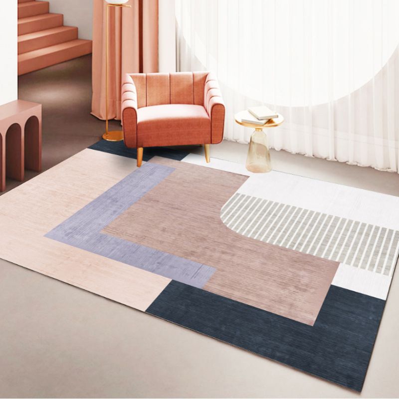Nordic Simple Indoor Rug Pink Tone Carpet Polyester Stain Resistant Rug for Living Room