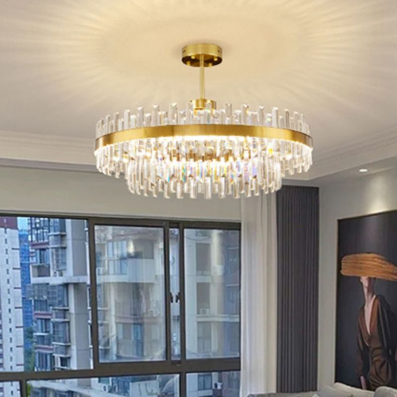 Contemporary LED Metal Pendant Light with Crystal Shade for Living Room