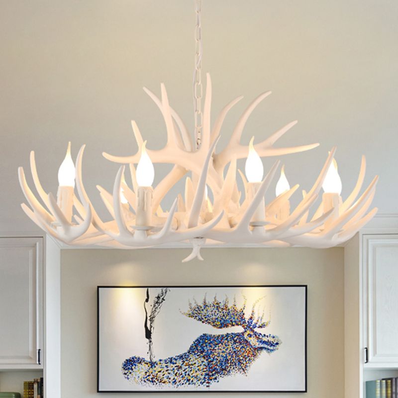 Deer Horn Shaped Resin Chandelier Lighting Retro Dining Room Pendant Light Fixture