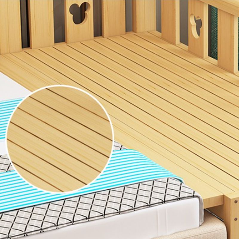 Glam Baby Crib with Mattress Washed Natural Wood with Guardrail Nursery Bed