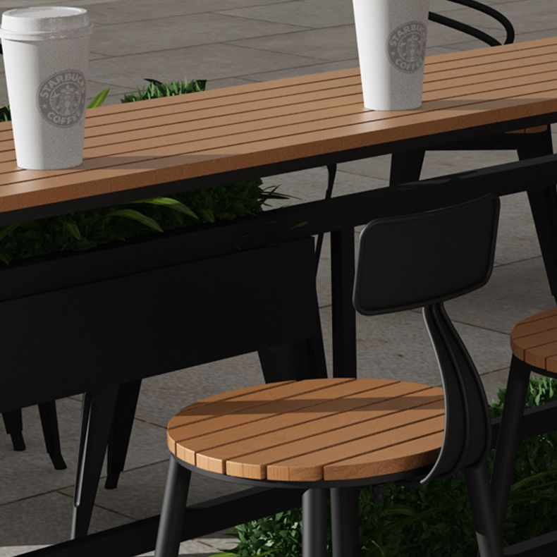 Tavolo da bar in stile moderno in legno massiccio e tavolo da bar per caffetteria di base di ferro nera