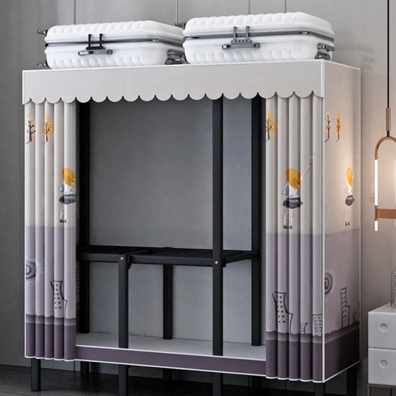 Metal and Fabric Wardrobe Industrial Style Bedroom Rectangular Wardrobe Closet