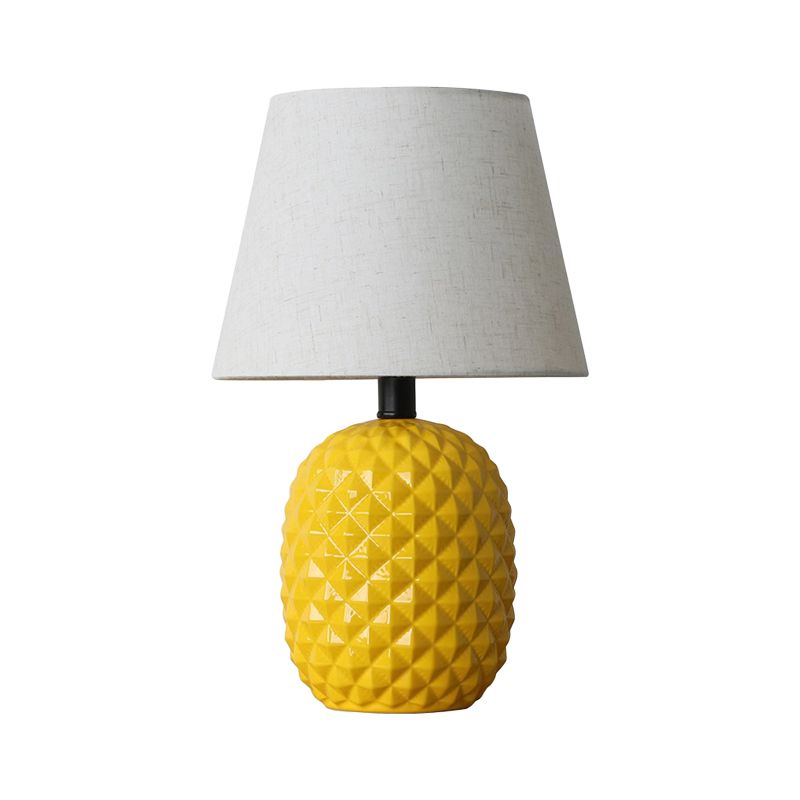 1 Bulb Living Room Table Light Modern Yellow Small Desk Lamp with Flare Fabric Shade