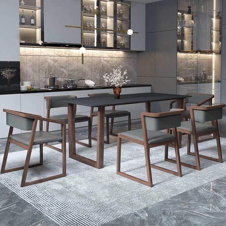 Modern Stone Rectangle Dining Table Solid Wood Base for Dining Room