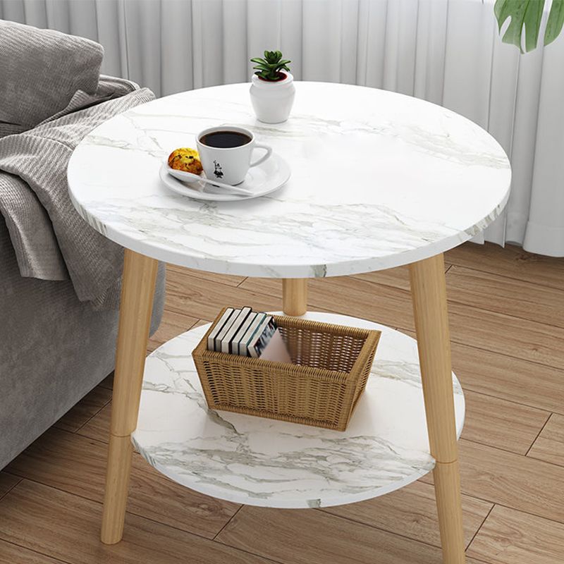 3 Legs End Table Wood White/Natural Round Side Table for Living Room