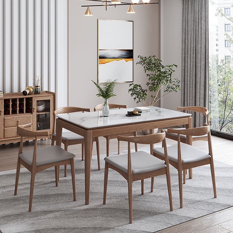 Modern Sintered Stone Standard Dining Set Rectangle Table White Dining Set With 4 Legs Base