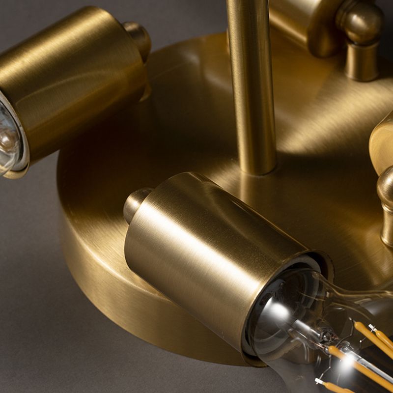 Colonial Cylinder Flush Light Fixture Glass 4 Light Flush Mount Ceiling Fixture in Gold