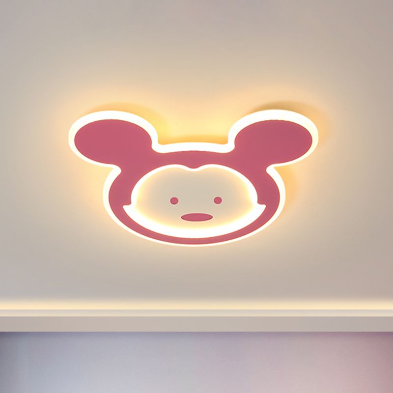 Pink/Blue Mouse Ceiling Flush Mount Kids LED Acrylic Flush Ceiling Light for Kids Bedroom in Warm/White Light