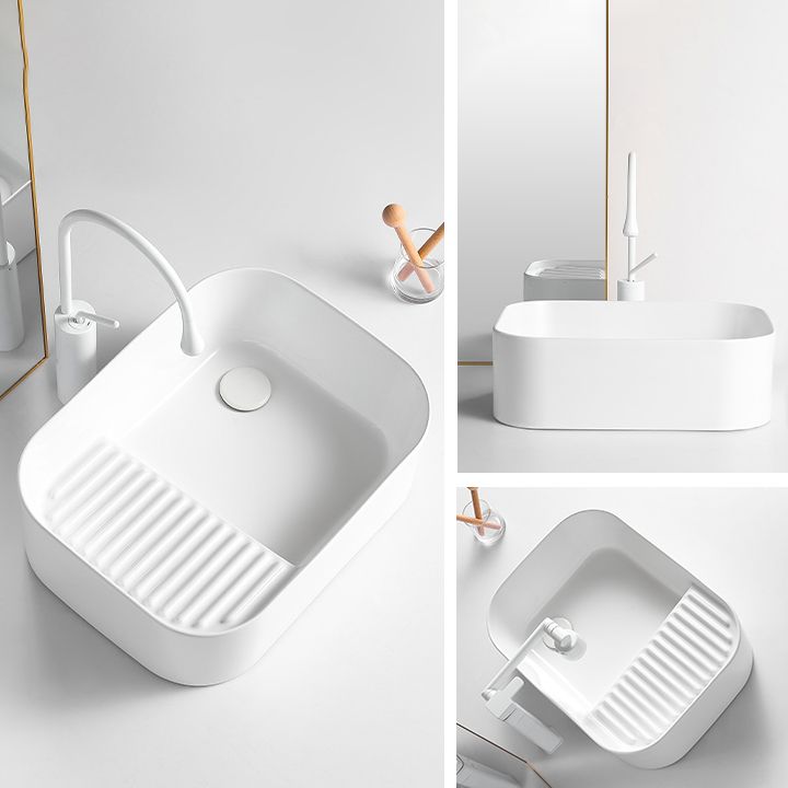Modern Bathroom Sink Rectangular Porcelain Vessel Sink with Pop-Up Drain