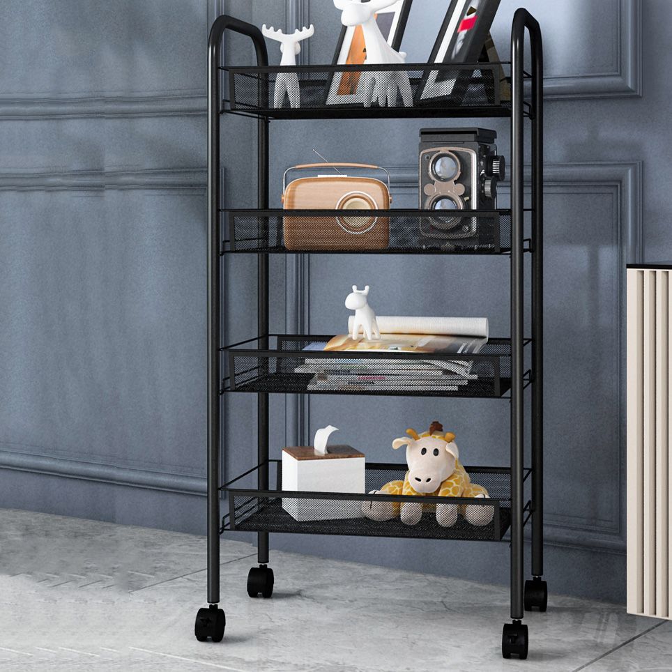 Modern Steel Etagere Bookshelf 3/4/5-Shelf Vertical Open Bookcase with Caster Wheels