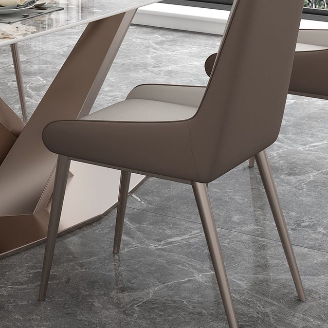 Modern Style Sintered Stone Dining Table with Standard Height Table and Rose Gold Trestle Base