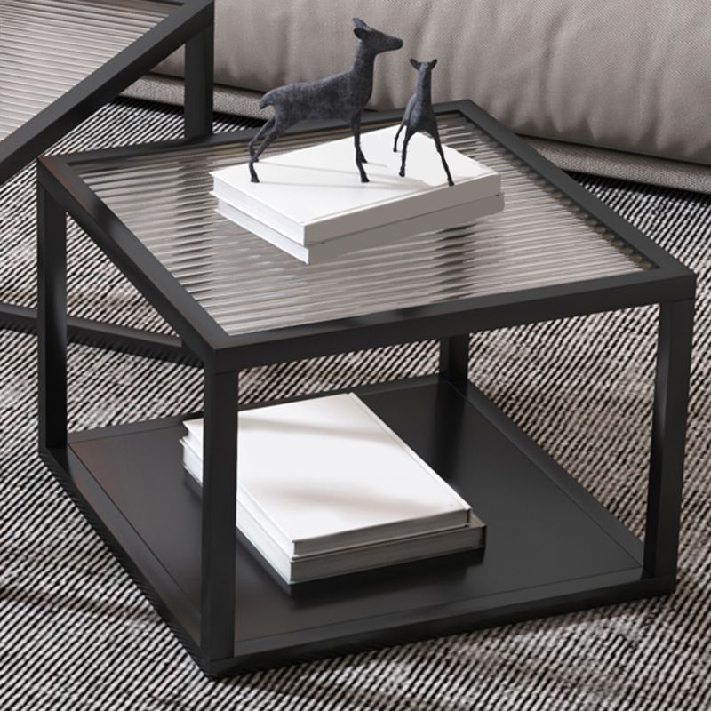 Minimalist Glass Top Coffee Table Round Open Shelf Cocktail Table