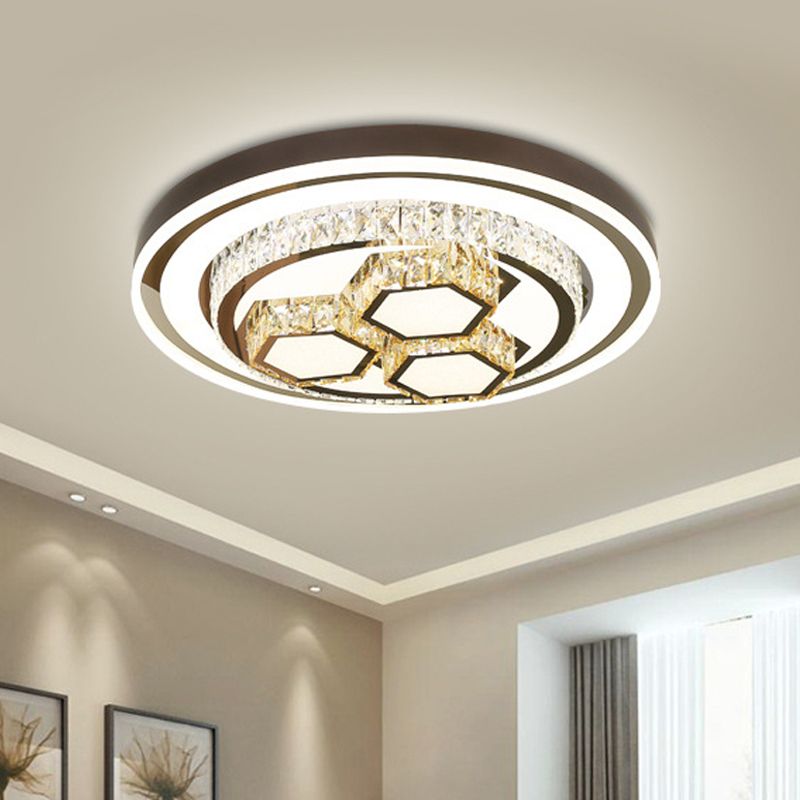 Chrome Finish LED Ceiling Lamp Modern Crystal Geometry Flush Mounted Light for Bedroom